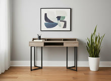 Load image into Gallery viewer, 48" Taupe and Black Writing Desk With Two Drawers