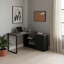 Load image into Gallery viewer, 47" White and Silver L Shape Computer Desk With Three Drawers