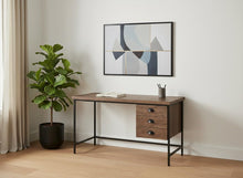 Load image into Gallery viewer, 55" Brown and Black Computer Desk With Three Drawers