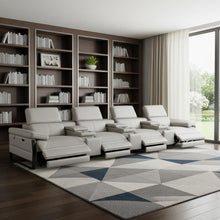 Load image into Gallery viewer, Top Grain Leather Reclining Metal USB Sofa (720349) - Light Gray