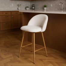 Load image into Gallery viewer, Fabric Metal Low Back Counter Height Swivel Bar Chair - Beige / Oak