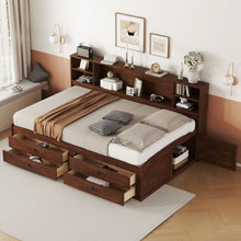 Load image into Gallery viewer, Full Size Captain Bed With Built In Storage Shelves, 4 Drawers And 2 Cabinets - Antique Brown