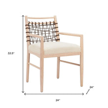 Load image into Gallery viewer, Upholstered Fabric Solid Wood Open Back Dining Arm Chairs (Set of 2) - Ivory / White