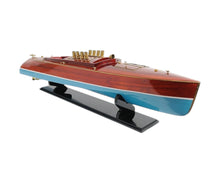 Load image into Gallery viewer, Hand Painted Model Boat Tabletop Sculpture - Blue / Brown