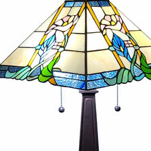 Load image into Gallery viewer, Metal Two Light Candlestick Table Lamp With Blue And Beige Shade - Dark Brown