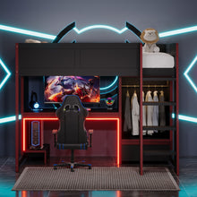 Load image into Gallery viewer, Gaming Loft Bed With Built In Desk, Wardrobe, LED Lighting And Drawer