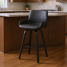 Load image into Gallery viewer, Faux Leather And Iron Swivel Counter Height Bar Chair - Dark Gray And Black