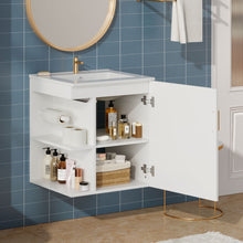 Load image into Gallery viewer, Modern Wall Mounted Bathroom Cabinet With Side Shelf And Ceramic Sink