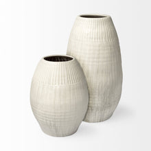 Load image into Gallery viewer, Striped Cylinder Floor Vase - White
