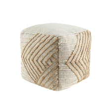 Load image into Gallery viewer, Cotton Jute Wool Geometric Cube Pouf Ottoman - Off White