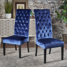 Load image into Gallery viewer, Elegant George Hi Back Dining Chair (Set of 2) With Tufted Velvet - Navy Blue