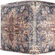 Load image into Gallery viewer, Upholstered Medallion Pouf Ottoman - Terra Cotta / Navy Blue