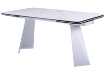 Load image into Gallery viewer, 63" Ceramic And Metal Self-Storing Leaf Pedestal Base Extendable Dining Table - White