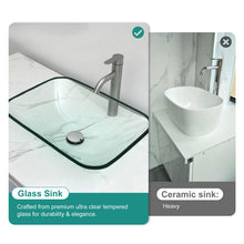 Load image into Gallery viewer, Clear Vessel Sink Rectangle Above Counter Bathroom Basin With Pop Up Drain, No Faucet - Clear