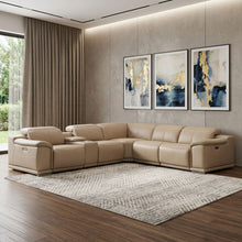 Load image into Gallery viewer, Leather Modular L Shaped Six Piece Corner Sectional With Console - Beige