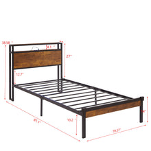Load image into Gallery viewer, Twin Size Platform Bed Frame, LED Lights With Remote Control, USB Charging Port, Large Under Bed Storage - Black / Brown