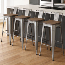 Load image into Gallery viewer, Solid Wood And Metal Low Back Bar Height Bar Chairs (Set of 4) - Brown And Gray
