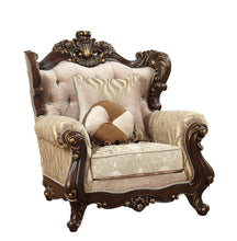 Load image into Gallery viewer, Fabric Damask Tufted Arm Chair And Toss Pillows - Beige And Brown