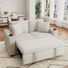 Load image into Gallery viewer, Modern 2 Seater Loveseat Sofa With Pull-Out Bed, Fabric, Built-In USB Ports & Cup Holders