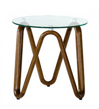 Load image into Gallery viewer, Glass Solid Wood Ribbon Base Round End Table - Walnut And Clear