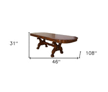 Load image into Gallery viewer, 46" Dark Brown Free Form Solid Wood Double Pedestal Base Dining Table