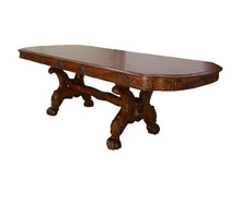 Load image into Gallery viewer, 46" Dark Brown Free Form Solid Wood Double Pedestal Base Dining Table
