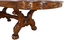 Load image into Gallery viewer, 46" Dark Brown Free Form Solid Wood Double Pedestal Base Dining Table