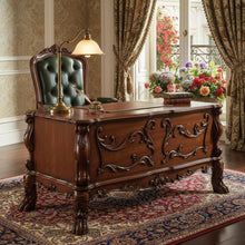 Load image into Gallery viewer, 72" Brick Red Solid Manufactured Wood and Solid Wood Executive Desk With Five Drawers