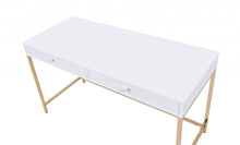 Load image into Gallery viewer, 47" White and Gold Computer Desk With Two Drawers