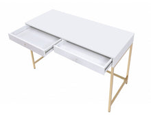 Load image into Gallery viewer, 47" White and Gold Computer Desk With Two Drawers