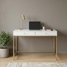 Load image into Gallery viewer, 47" White and Gold Computer Desk With Two Drawers