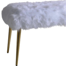 Load image into Gallery viewer, 18" White and Gold Upholstered Faux Fur Bench