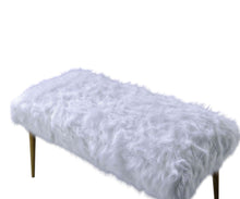 Load image into Gallery viewer, 18" White and Gold Upholstered Faux Fur Bench