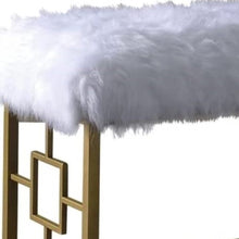 Load image into Gallery viewer, 18" White and Gold Upholstered Faux Fur Bench