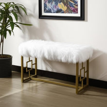 Load image into Gallery viewer, 18" White and Gold Upholstered Faux Fur Bench