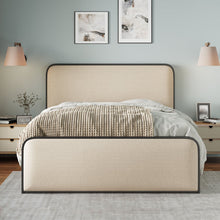 Load image into Gallery viewer, Modern Bed With Curved Upholstered Headboard And Footboard, Heavy Duty Metal Slats