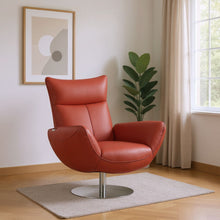 Load image into Gallery viewer, Genuine Leather Swivel Lounge Chair - Red And Silver