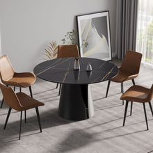 Load image into Gallery viewer, Modern Artificial Stone Round Carbon Steel Base Dining Table, Can Accommodate 6 People - Black