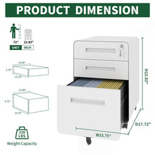 Load image into Gallery viewer, 3-Drawer Mobile File Cabinet With Lock, On Casters, Holds A4/Letter Files