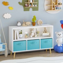 Load image into Gallery viewer, Bookcase With Collapsible Drawers, Book Display Storage Cabinet Organizer - White / Blue