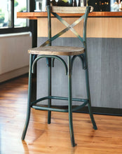 Load image into Gallery viewer, Solid Wood And Metal Bar Chair - Brown And Turquoise