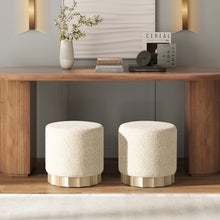 Load image into Gallery viewer, Hampton - Round Upholstered Ottoman With Scalloped Base - Speckled Egg Beige