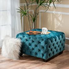Load image into Gallery viewer, Unwind Upholstered Square Ottoman With Button Tufted Diamond Stitch - Teal