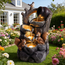 Load image into Gallery viewer, Outdoor Squirrel, Tiered Waterfall Fountain With LED Light For Patio - Gray