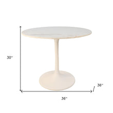 Load image into Gallery viewer, 36" Rounded Marble And Iron Pedestal Base Dining Table - White