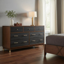 Load image into Gallery viewer, Solid Wood Seven Drawer Double Dresser - Brown / Black