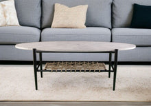Load image into Gallery viewer, Metal Faux Marble Boho Rope Oval Coffee Table - Black