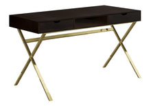Load image into Gallery viewer, 47" Dark Brown and Gold Computer Desk With Two Drawers