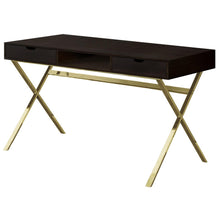 Load image into Gallery viewer, 47" Dark Brown and Gold Computer Desk With Two Drawers