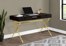 Load image into Gallery viewer, 47" Dark Brown and Gold Computer Desk With Two Drawers
